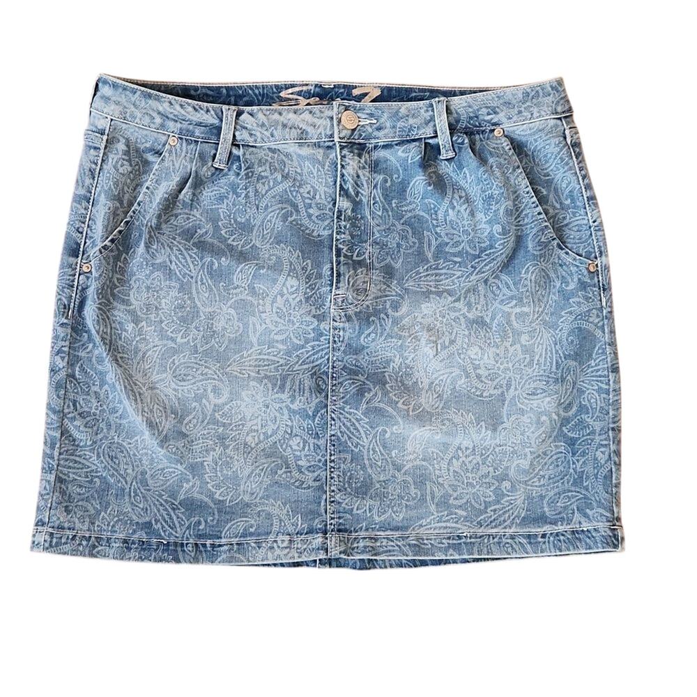 Seven7 women's 16 paisley print blue denim mini skirt